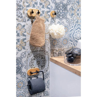 Držák toaletního papíru na nalepení 3M, kov (černá barva), bambus