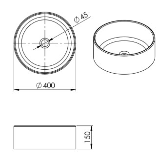 Keramické umyvadlo na desku, průměr 40cm, bílá