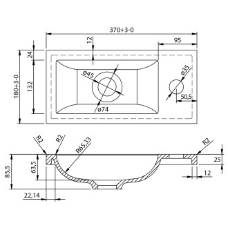 Umývátko nábytkové, litý mramor, 37x18cm, bílá