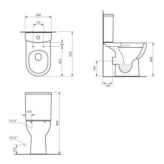 TAVON WC kombi, Rimless, zadní odpad, bílá