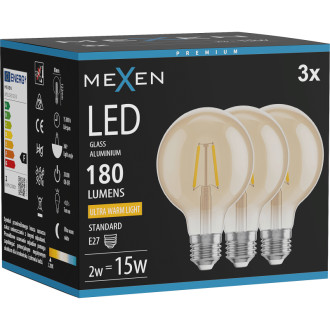 Mexen Vintis 3x LED žárovka s vláknem E27, G80, 2W, teplá - 2200K, 180 lm, jantarová - L155-E27-0222-50x03