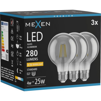 Mexen Vintis 3x LED žárovka s vláknem E27, G80, 4W, teplá - 2200K, 280 lm, kouřová - L155-E27-0422-70x03