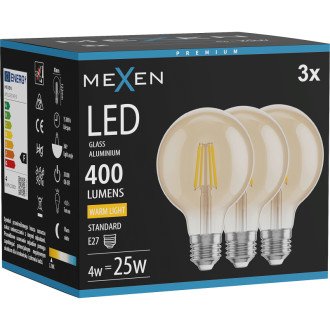 Mexen Vintis 3x LED žárovka s vláknem E27, G80, 4W, teplá - 2700K, 400 lm, jantarová - L155-E27-0427-50x03
