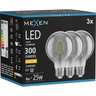 Mexen Vintis 3x LED žárovka s vláknem E27, G80, 4W, teplá - 2700K, 300 lm, kouřová - L155-E27-0427-70x03