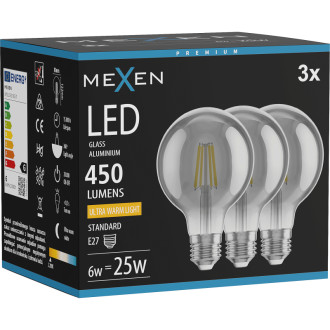 Mexen Vintis 3x LED žárovka s vláknem E27, G80, 6W, teplá - 2200K, 450 lm, kouřová - L155-E27-0622-70x03