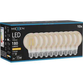 Mexen Vintis 10x LED žárovka s vláknem E27, G80, 2W, teplá - 2200K, 180 lm, jantarová - L155-E27-0222-50x10