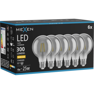 Mexen Vintis 6x LED žárovka s vláknem E27, G80, 4W, teplá - 2700K, 300 lm, kouřová - L155-E27-0427-70x06