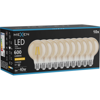 Mexen Vintis 10x LED žárovka s vláknem E27, G80, 6W, teplá - 2200K, 600 lm, jantarová - L155-E27-0622-50x10