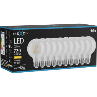 Mexen Vintis 10x LED žárovka s vláknem E27, G80, 6W, teplá - 2700K, 720 lm, čirá - L155-E27-0627-00x10