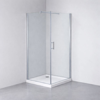 Čtvercový sprchový set OSUNA + AQUARIUS - 90 × 90 × 185 cm, Včetně vaničky, 5mm čiré, Hliník chrom