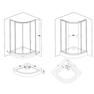 Čtvrtkruhový sprchový kout s vaničkou BILBAO