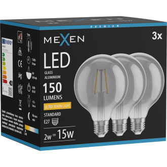Mexen Vintis 3x LED žárovka E27, G95, 2W, Teplá - 2200K, 150 lm, kouřová - L157-E27-0222-70x03