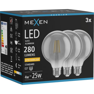 Mexen Vintis 3x LED žárovka s vláknem E27, G95, 4W, teplá - 2200K, 280 lm, kouřová - L157-E27-0422-70x03