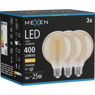 Mexen Vintis 3x LED žárovka s vláknem E27, G95, 4W, teplá - 2700K, 400 lm, jantarová - L157-E27-0427-50x03