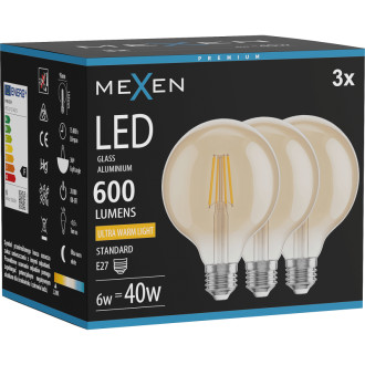Mexen Vintis 3x LED žárovka s vláknem E27, G95, 6W, teplá - 2200K, 600 lm, jantarová - L157-E27-0622-50x03