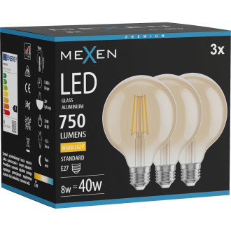 Mexen Vintis 3x LED žárovka s vláknem E27, G95, 8W, teplá - 2700K, 750 lm, jantarová - L157-E27-0827-50x03