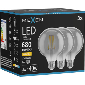 Mexen Vintis 3x LED žárovka s vláknem E27, G95, 8W, teplá - 2700K, 680 lm, kouřová - L157-E27-0827-70x03