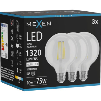 Mexen Vintis 3x LED žárovka s vláknem E27, G95, 10W, neutrální - 4000K, 1320 lm, čirá - L157-E27-1040-00x03