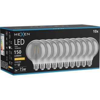 Mexen Vintis 10x LED žárovka s vláknem E27, G95, 2W, teplá - 2200K, 150 lm, kouřová - L157-E27-0222-70x10