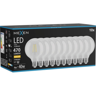 Mexen Vintis 10x LED žárovka s vláknem E27, G95, 4W, teplá - 2700K, 470 lm, čirá - L157-E27-0427-00x10