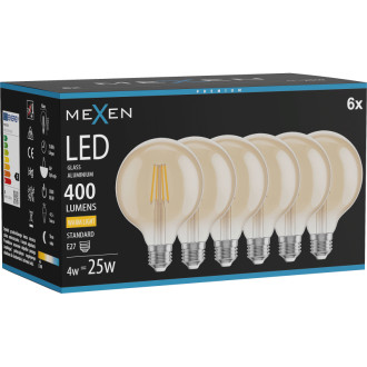 Mexen Vintis 6x LED žárovka s vláknem E27, G95, 4W, teplá - 2700K, 400 lm, jantarová - L157-E27-0427-50x06