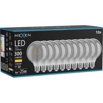 Mexen Vintis 10x LED žárovka s vláknem E27, G95, 4W, teplá - 2700K, 300 lm, kouřová - L157-E27-0427-70x10