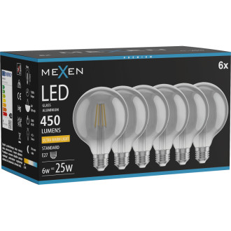 Mexen Vintis 6x LED žárovka s vláknem E27, G95, 6W, teplá - 2200K, 450 lm, kouřová - L157-E27-0622-70x06