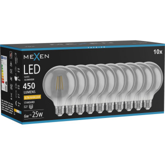 Mexen Vintis 10x LED žárovka s vláknem E27, G95, 6W, teplá - 2200K, 450 lm, kouřová - L157-E27-0622-70x10