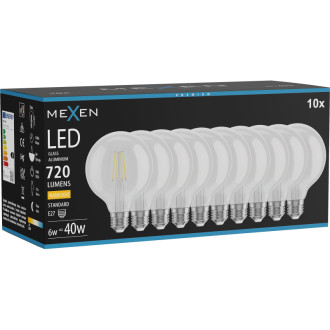 Mexen Vintis 10x LED žárovka s vláknem E27, G95, 6W, teplá - 2700K, 720 lm, čirá - L157-E27-0627-00x10