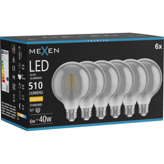 Mexen Vintis 6x LED žárovka s vláknem E27, G95, 6W, teplá - 2700K, 510 lm, kouřová - L157-E27-0627-70x06