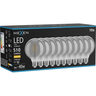 Mexen Vintis 10x LED žárovka s vláknem E27, G95, 6W, teplá - 2700K, 510 lm, kouřová - L157-E27-0627-70x10