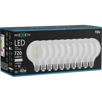 Mexen Vintis 10x LED žárovka s vláknem E27, G95, 6W, neutrální - 4000K, 720 lm, čirá - L157-E27-0640-00x10