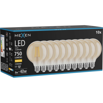 Mexen Vintis 10x LED žárovka s vláknem E27, G95, 8W, teplá - 2700K, 750 lm, jantarová - L157-E27-0827-50x10