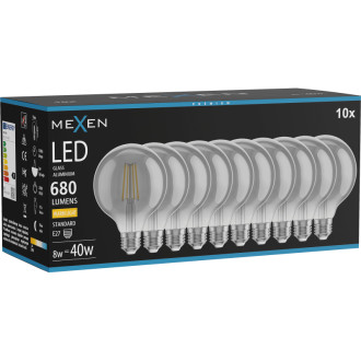 Mexen Vintis 10x LED žárovka s vláknem E27, G95, 8W, teplá - 2700K, 680 lm, kouřová - L157-E27-0827-70x10
