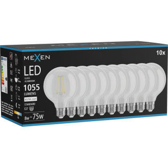 Mexen Vintis 10x LED žárovka s vláknem E27, G95, 8W, neutrální - 4000K, 1055 lm, čirá - L157-E27-0840-00x10