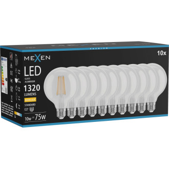 Mexen Vintis 10x LED žárovka s vláknem E27, G95, 10W, teplá - 2700K, 1320 lm, čirá - L157-E27-1027-00x10