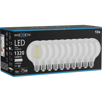 Mexen Vintis 10x LED žárovka s vláknem E27, G95, 10W, neutrální - 4000K, 1320 lm, čirá - L157-E27-1040-00x10