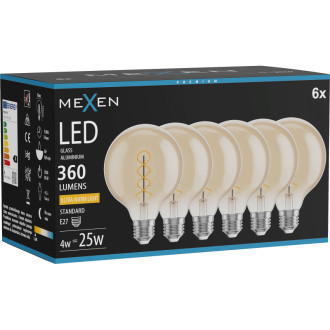 Mexen Vintis 6x LED spirálová žárovka E27, G95, 4W, teplá - 2200K, 360 lm, jantarová - L167-E27-0422-50x06