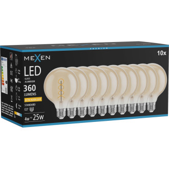Mexen Vintis 10x LED spirálová žárovka E27, G95, 4W, teplá - 2200K, 360 lm, jantarová - L167-E27-0422-50x10