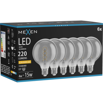 Mexen Vintis 6x LED spirálová žárovka E27, G95, 4W, teplá - 2200K, 220 lm, kouřová - L167-E27-0422-70x06
