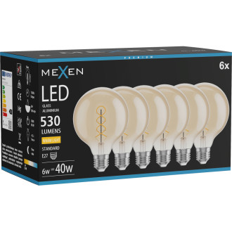 Mexen Vintis 6x LED spirálová žárovka E27, G95, 6W, teplá - 2700K, 530 lm, jantarová - L167-E27-0627-50x06