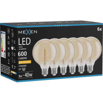 Mexen Vintis 6x LED spirálová žárovka E27, G95, 8W, teplá - 2200K, 600 lm, jantarová - L167-E27-0822-50x06