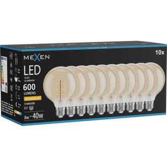 Mexen Vintis 10x LED spirálová žárovka E27, G95, 8W, teplá - 2200K, 600 lm, jantarová - L167-E27-0822-50x10