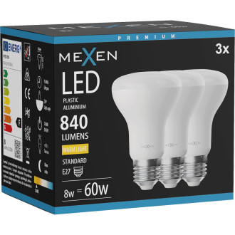 Mexen Nova 3x LED žárovka E27, R63, 8W, teplá - 3000K, 840 lm - L104-E27-0830-01x03