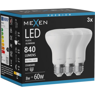 Mexen Nova 3x LED žárovka E27, R63, 8W, neutrální - 4000K, 840 lm - L104-E27-0840-01x03