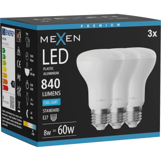 Mexen Nova 3x LED žárovka E27, R63, 8W, studená - 6500K, 840 lm - L104-E27-0865-01x03