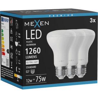 Mexen Nova 3x LED žárovka E27, R63, 12W, neutrální - 4000K, 1260 lm - L104-E27-1240-01x03