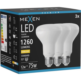 Mexen Nova 3x LED žárovka E27, R80, 12W, teplá - 3000K, 1260 lm - L105-E27-1230-01x03