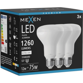 Mexen Nova 3x LED žárovka E27, R80, 12W, neutrální - 4000K, 1260 lm - L105-E27-1240-01x03