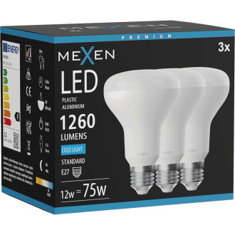 Mexen Nova 3x LED žárovka E27, R80, 12W, studená - 6500K, 1260 lm - L105-E27-1265-01x03